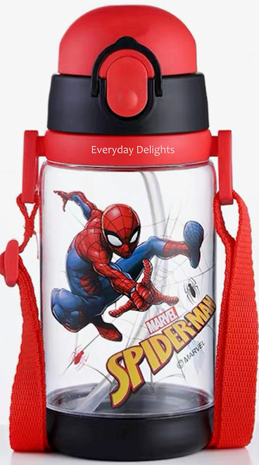 Everyday Delights Marvel Spider-Man Water Bottle Double Covers with Straw and Strap 520ml, Red