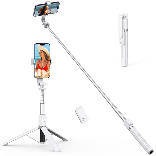ATUMTEK 49" Selfie Stick Tripod, Stable Tripod Stand with Detachable Bluetooth Remote, Compatible with iPhone 14 Pro Max/14 Plus/14/13/12/11, GoPro, Samsung, LG, Google Smartphones, White