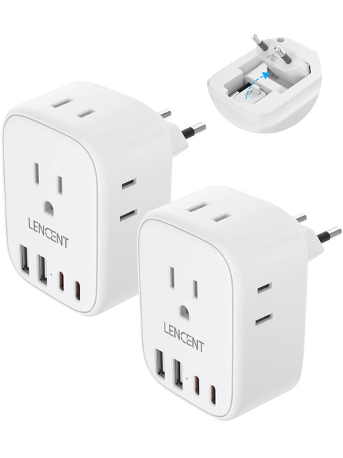 2 Pack European Travel Plug Adapter, LENCENT International Type-C Foldable Power Plug with 4 Outlets, USB C Charger Adaptor, US to Most of Europe EU Iceland Spain Italy France Germany, Cruise Approved 2 Pack European Travel Plug Adapter, LENCENT International Type-C Foldable Power Plug with 4 Outlets, USB C Charger Adaptor, US to Most of Europe EU Iceland Spain Italy France Germany, Cruise Approved