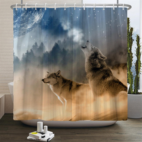 JIAMELUCK Animals Printed Wolf Bath Curtains Waterproof Polyester Cloth Washable Bathroom Shower Curtain with Hook 125x220cm(49" Wx87 H)