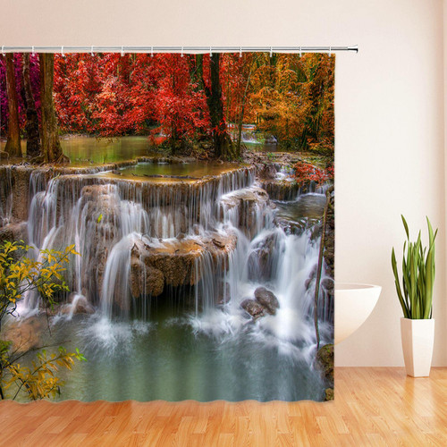 JIAMELUCK Forest Plant Waterproof Bath Screen with Hooks Landscape Shower Curtain Bathroom Curtain for Bathroom Home Decoration 85x180cm(33" Wx71 H)