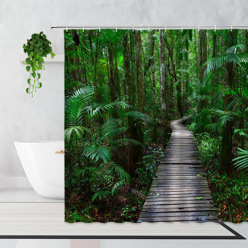 JIAMELUCK Green Forest Scenery Shower Curtains Jungle Plants Bathroom Curtains Polyester Waterproof Bathtub Screen with Hooks 183x230cm(72" Wx95 H)