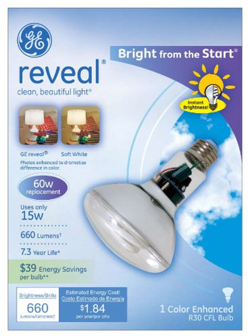 GE Lighting 90807 Reveal Energy Smart Bright from the Start CFL 40-watt, 660-lumen R30 Indoor Flood Light Bulb with Medium Base