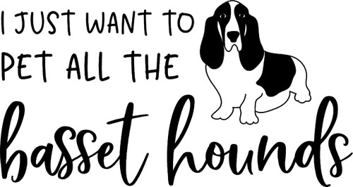 I Just Want to Pet All The Basset Hounds Funny Dog Love Paw Print Wall Decals for Walls Peel and Stick Wall Art murals Black Small 8 Inch