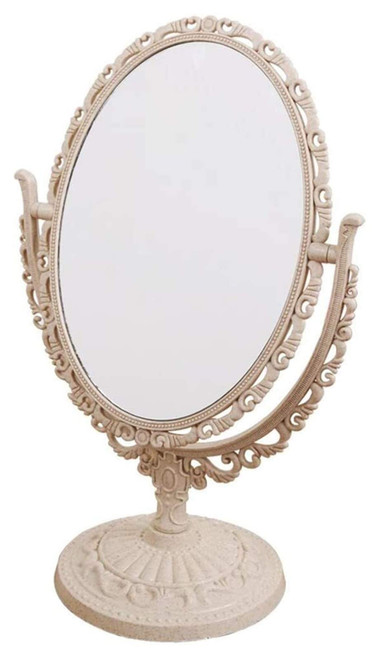 makeup mirror Makeup Mirror, Elegant Simple Cosmetic Mirror Tabletop Double Sided Swivel Vanity Mirror, Antique Vanity Cosmetic Double Sided Metal Frame Mirror with 360 Degree Rotation portable small