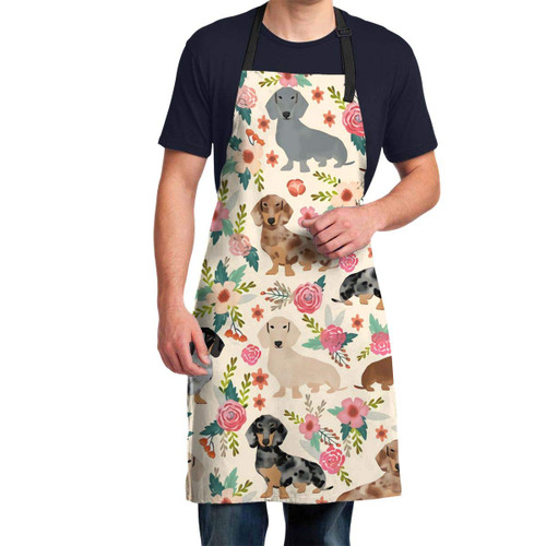 Dachshund Adjustable Bib Apron Waterdrop Resistant for Men Women, Dogs Pink Flowers Kitchen Aprons with Extra Long Ties for Cooking, Grill and Baking Dachshund Adjustable Bib Apron Waterdrop Resistant for Men Women, Dogs Pink Flowers Kitchen Aprons with Extra Long Ties for Cooking, Grill and Baking