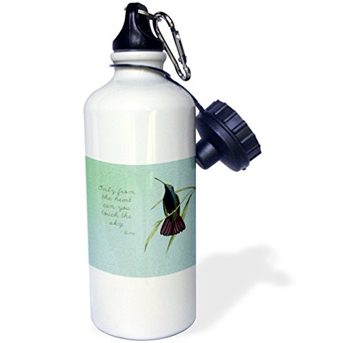 3dRose wb_130624_1"Hummingbird vintage with Rumi quote inspirational art" Sports Water Bottle, 21 oz, White