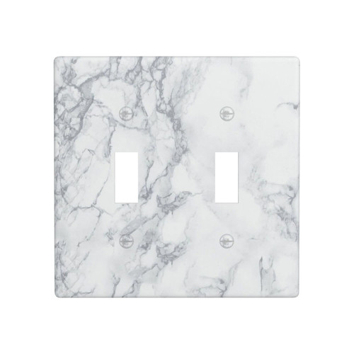 Marble Light Switch Cover 2 Gang Decorative Double Toggle Wall Plate Bedroom Living Room Decor Faceplate 4.5 X 4.5 In White and Grey