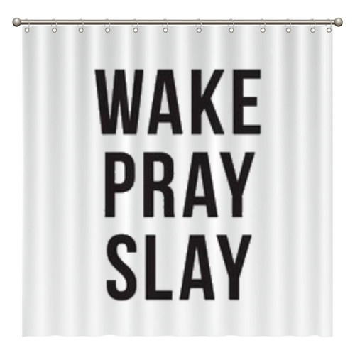Rimego Shower Curtains with Motivational Quote Wake Pray Slay Waterproof Shower Curtain for Bathtub Home Bathroom, 12 Hooks, Retro, 72 in