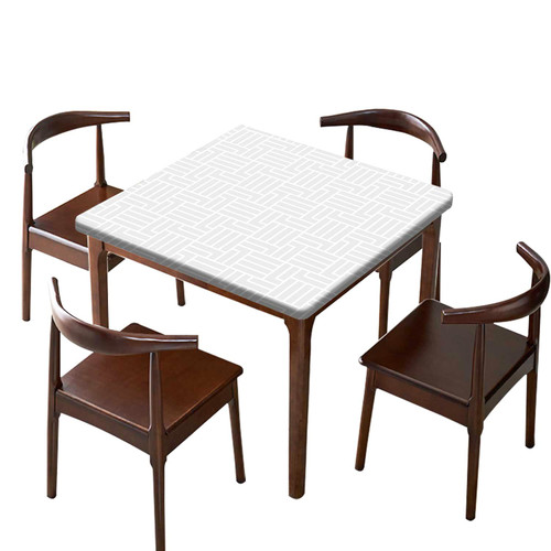 Geometric Plaid Square Fitted Tablecloth, Elastic Edge Home Decor Polyester Table Cover, Waterproof Stain & Dust Resistant Tablecloths for Living Room Kitchen Use, Fits 24" x 24" Table, Gray White