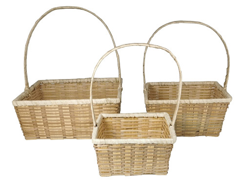 CalCastle Craft Bamboo Baskets with handle Gift Baskets, Woven Bread Roll Baskets, Food Serving Baskets, Natural Bamboo Material (8" Oval - 3 pcs)
