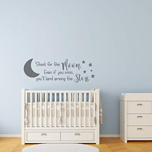 Wall Decal-Wall Decal Kids Shoot for The Moon Even If You Miss Land Among The Stars-Nursery Quote Wall Decal Moon & Stars Decor-Nursery Wall Sayings-agdFMBK0011