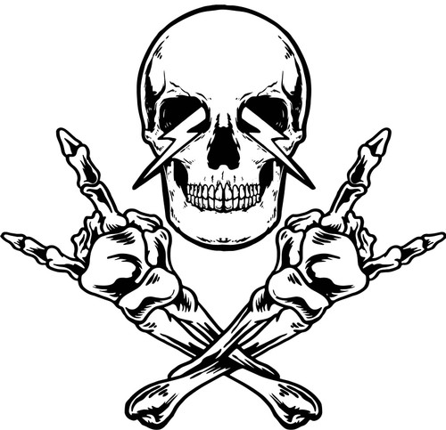 Skull Vinyl Decal - Crossed Rule Wall Decal - Rock and Roll Wall Sticker Vinyl - Monochrome Vinyl Sticker 22x22