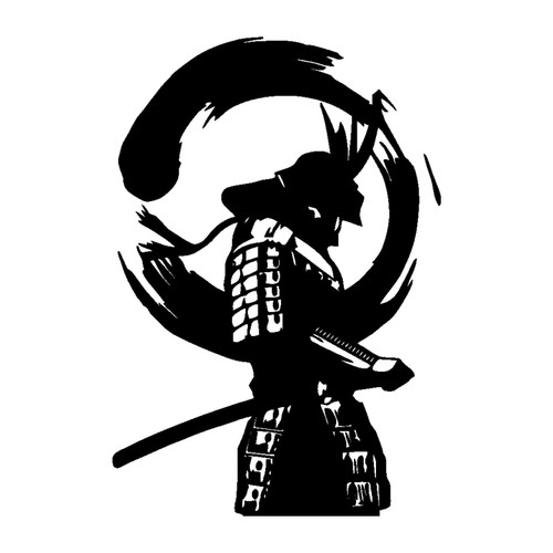 Wall Sticker in Japan Style-Japanese Warrior Enso Zen-Vinyl Decal-Circle Samurai Asian Style-Living Room Bar Club Restourant Wall Decor-BG00-06-30d-11x16 in