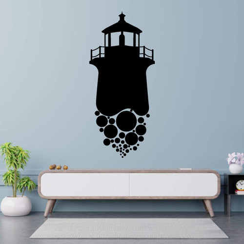 Lighthouse Wall Sticker-Beach House Nautical Castle-Vinyl Decal-Lighthouse Sea Style-Sea Theme Wall Decor Decals-Removable Custom Color Stickers-BG00-55-32d-10.3x22.5 in