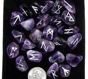 Sharvgun Amethyst Rune Set Crystal Rune Stones Set Elder Futhark Viking Healing Reiki Divination