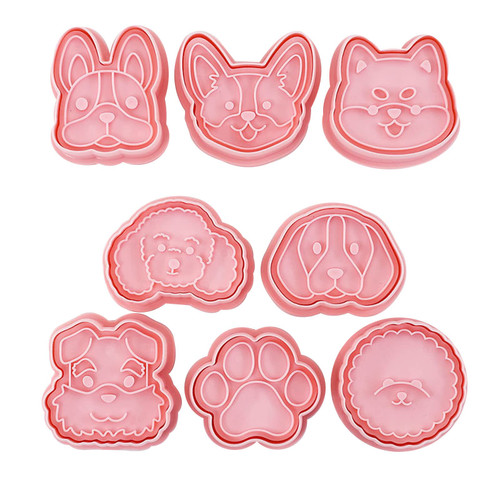 8Pcs Cute Dogs Head Biscuits Cutters Cookie Stamps Fondant Pastry Mould Plastic Cookie Cutters Kitchen Baking Supplies biscuits mold cutters