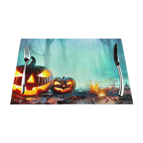 Halloween Pumpkin Placemats Set of 4 Woven Placemats for Dining Table Heat Resistant Place Mats Non-Slip Washable PVC Table Mats for Home Kitchen Weddings Holiday Party Decor