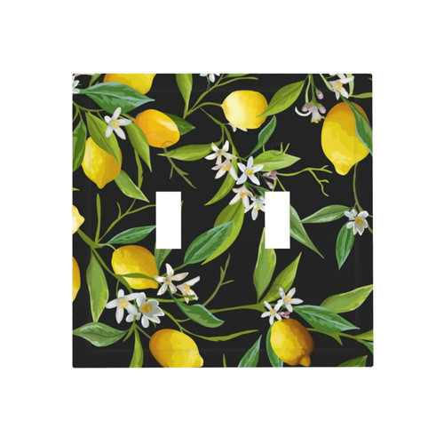 Lemon and Flower 2 Gang Toggle Light Switch Wall Plate 4.9" x 5" Double Switch Cover Unbreakable Polycarbonate Thermoplastic Double Toggle Wall Plate for Light Switches Outlet Covers