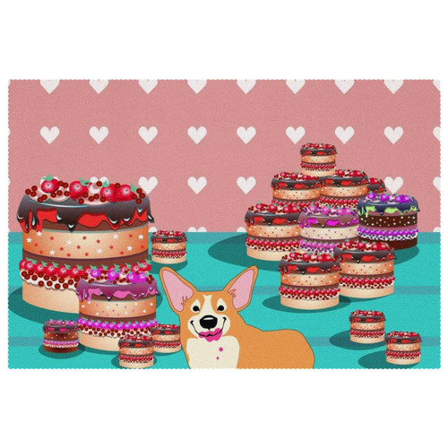 Placemat, Non-Slip Insulation Placemat, Washable Table Mats Set, Corgi Dog Cake Cartoon Animal Placemat, Non-Slip Insulation Placemat, Washable Table Mats Set, Corgi Dog Cake Cartoon Animal