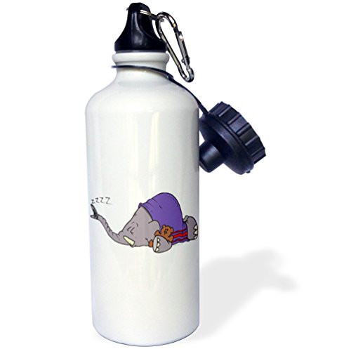 3dRose wb_103932_1"Cute Napping Sleeping Elephant" Sports Water Bottle, 21 oz, White