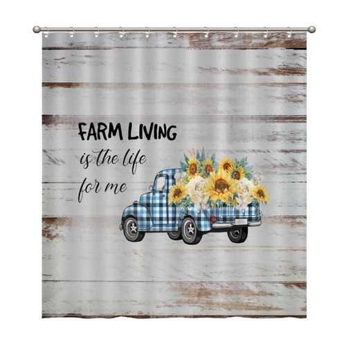 UTF4C Truck Rabbit Radish Shower Curtain Set, Polyester Shower Curtains Durable 65" x 71", Hotel Home Bathtub Restroom Decor, Set with Hooks