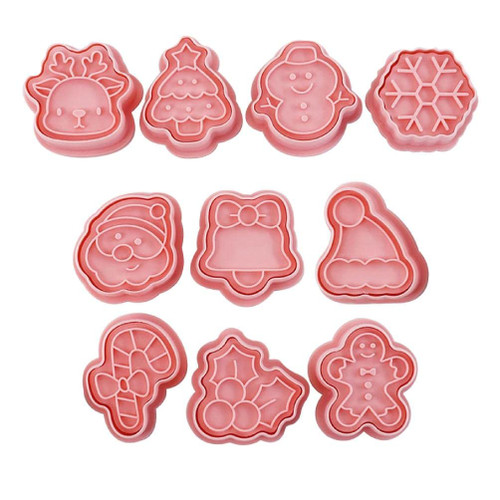 10PCS Christmas Style Cookie Cutter Biscuit Mold Frosting Cookie Cutter Plastic Push-type Household Cookie Baking Moulds Plastic Cookie Stamps