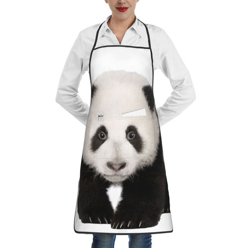 TOMPPY Panda Printed Apron Waterproof Kitchen Apron For Women Adjustable Waist Cooking Apron With Pockets Suitable For Home Kitchen Cooking Waitress Chef Grill Apron