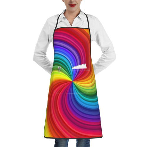 TOMPPY Rainbow Swirl Printed Apron Waterproof Kitchen Apron For Women Adjustable Waist Cooking Apron With Pockets Suitable For Home Kitchen Cooking Waitress Chef Grill Apron