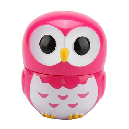 Kitchen Timer, 6.5x8cm Abs Cute Cartoon Owl Timer, 1-55 Minutes Manual Mechanical Timers for Cooking, for Kitchen Baking, Frying, Cooking Eggs, Cookies, Cakes(Rose Red)