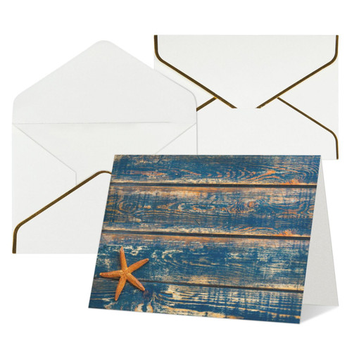 QQLADY Old Wooden Starfish Summer Thank You Cards with Envelopes Blank Birthday Card Mother's Day Card Wedding Christmas Halloween Greeting Cards Cute Blank Notecards All Occasion Greeting Cards