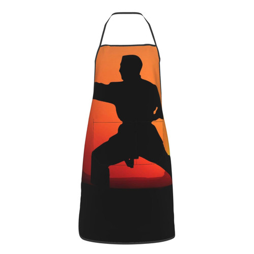 Karate Printed Apron Cooking Kitchen Aprons Waterproof Bib With 2 Pockets Unisex Kitchen Apron