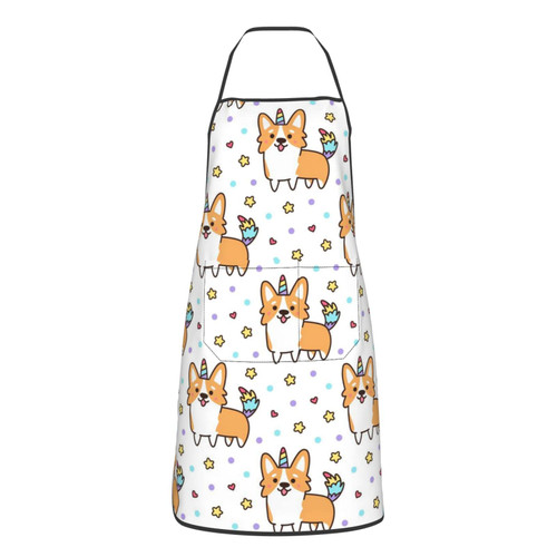 Corgi Printed Apron Cooking Kitchen Aprons Waterproof Bib With 2 Pockets Unisex Kitchen Apron