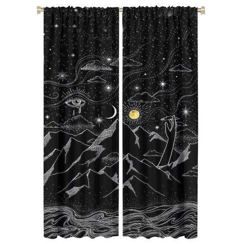 Sun Moon Curtain,Insulated Curtains Sun, Moon, Stars Blackout Curtains for Living Room and Bedroom 42x63in