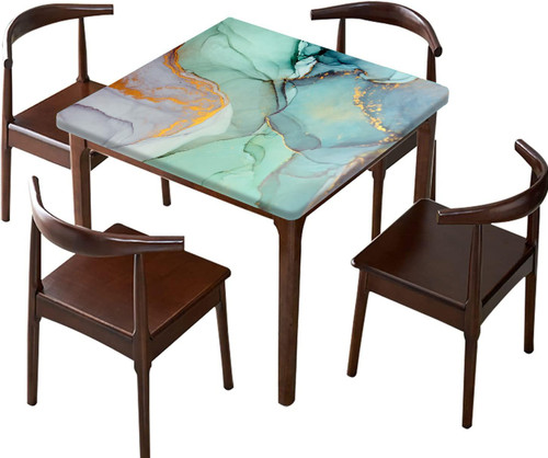 DESPKON Square Fitted Marble Table Cover, Green Gold Marble Elastic Edge Decor Tablecloth, Waterproof Oil & Dust Proof Table Clothes for Family Holiday Party Tablecloths, Fits 36" x 36" Square Table