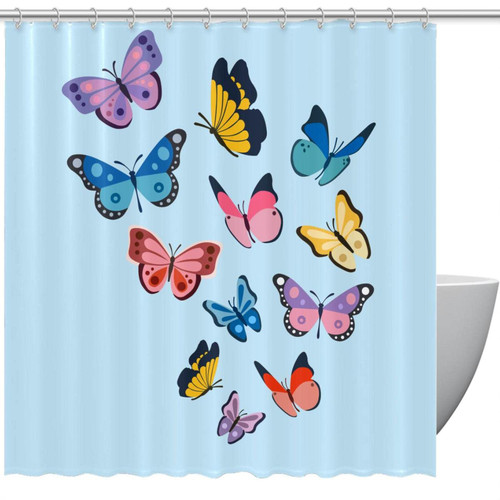 Shower Curtain for Bathroom, Multicolored Butterfly Waterproof Fabric Bath Curtain Set with 12 Hooks, Standard Size 60 by 72