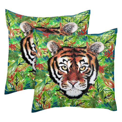 LORVIES Xmas Pillow Covers, Tiger Head and Flowers Throw Pillow Covers 20 x 20 inches, 2 Pack Square Farmhouse Pillowcase, Velvet Cushion Case for Sofa Bedroom Home Decor