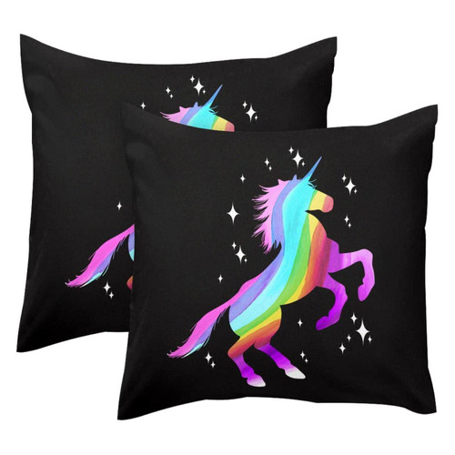 LORVIES Xmas Pillow Covers, Rainbow Unicorn Throw Pillow Covers 20 x 20 inches, 2 Pack Square Farmhouse Pillowcase, Velvet Cushion Case for Sofa Bedroom Home Decor