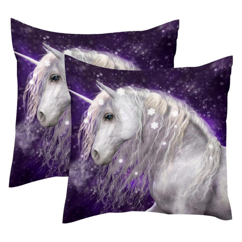 LORVIES Xmas Pillow Covers, Purple Unicorn Throw Pillow Covers 20 x 20 inches, 2 Pack Square Farmhouse Pillowcase, Velvet Cushion Case for Sofa Bedroom Home Decor