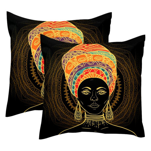 LORVIES Xmas Pillow Covers, Beauty African Woman Throw Pillow Covers 20 x 20 inches, 2 Pack Square Farmhouse Pillowcase, Velvet Cushion Case for Sofa Bedroom Home Decor