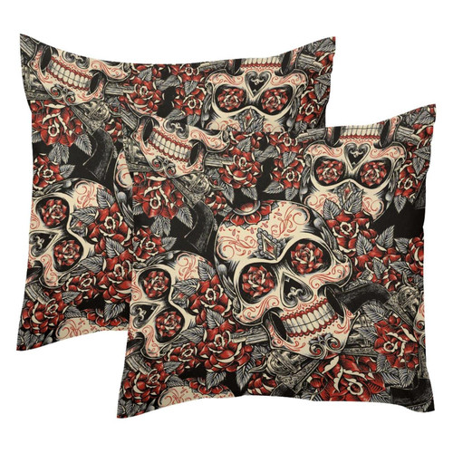 LORVIES Xmas Pillow Covers, Roses Sugar Skull Throw Pillow Covers 20 x 20 inches, 2 Pack Square Farmhouse Pillowcase, Velvet Cushion Case for Sofa Bedroom Home Decor