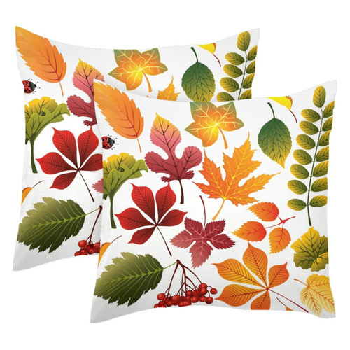 LORVIES Xmas Pillow Covers, Ladybug Autumn Leaves Throw Pillow Covers 20 x 20 inches, 2 Pack Square Farmhouse Pillowcase, Velvet Cushion Case for Sofa Bedroom Home Decor