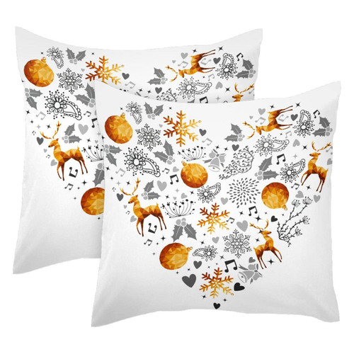 LORVIES Xmas Pillow Covers, Heart Golden Christmas Elements Throw Pillow Covers 20 x 20 inches, 2 Pack Square Farmhouse Pillowcase, Velvet Cushion Case for Sofa Bedroom Home Decor