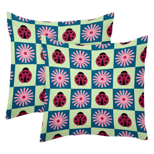 LORVIES Xmas Pillow Covers, Floral Ladybugs Pattern Throw Pillow Covers 20 x 20 inches, 2 Pack Square Farmhouse Pillowcase, Velvet Cushion Case for Sofa Bedroom Home Decor