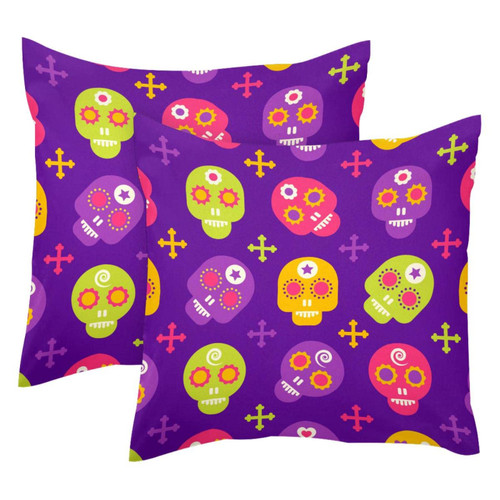 LORVIES Xmas Pillow Covers, Skulls Skeleton Pattern Throw Pillow Covers 20 x 20 inches, 2 Pack Square Farmhouse Pillowcase, Velvet Cushion Case for Sofa Bedroom Home Decor