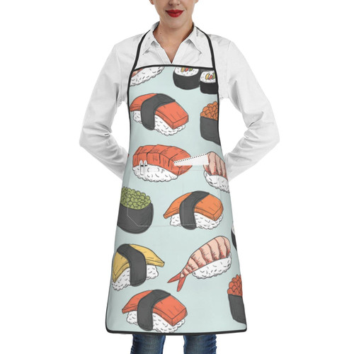 OUSIKA Sushi Apron With Pockets Waterproof Kitchen Cooking Chef Aprons Bib For Baking Gardening Bbq