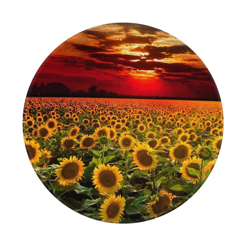 Sunset Sunflower Printed Mouse Pad Non-Slip Computers Mouse Mat 8 in Waterproof Round Gaming Mouse Pads for Office