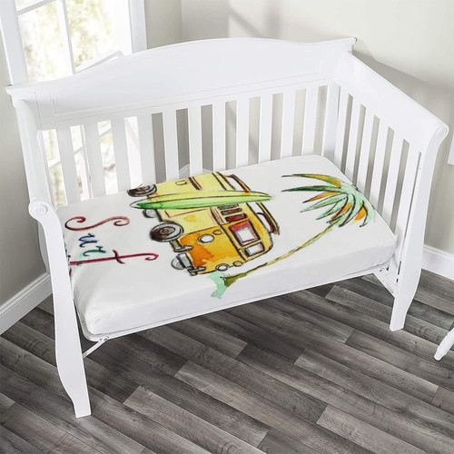 Decorative Fitted Crib Sheet,Surf Microfiber Silky Soft Toddler Mattress Sheet Fitted,28"x 52", Watercolor Hand Drawn Surfing Print Baby Sheet, for Standard Crib and Toddler Mattresses,Multy