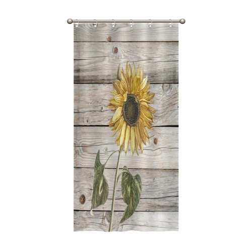 UTF4C Retro Sunflower Polyester Bath Curtain Durable Flower Shower Curtain 35" x 71" Home Bathroom Bathtub Decor Set with Hooks