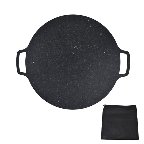 Pizza Pan with Handles,Korean BBQ Grill Pan, Cast Iron Round Griddle,Nonstick Cooking Griddle for Grilling Pork Belly, Pancakes, Fried Rice Cakes, Ribs, Fried Meat(36CM)